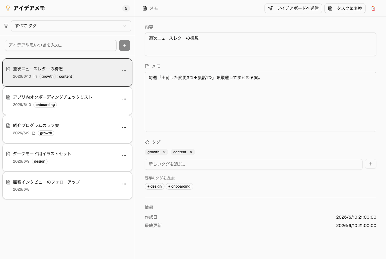 アイデアメモの画面