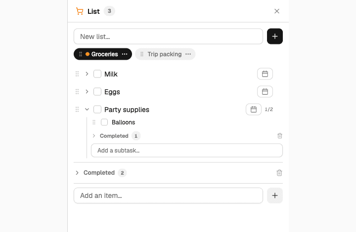 The List screen
